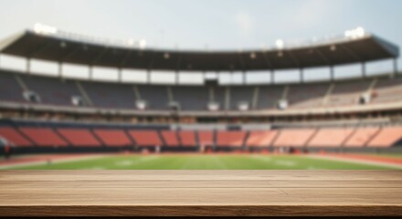 Stadium View: Wooden Table with Blurred Background