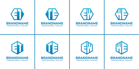 Letters ET TE EW WE Hexagon Logo Set, symbolizing structure, balance, and unity