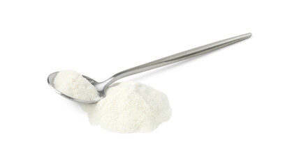 Collagen powder and spoon isolated on white