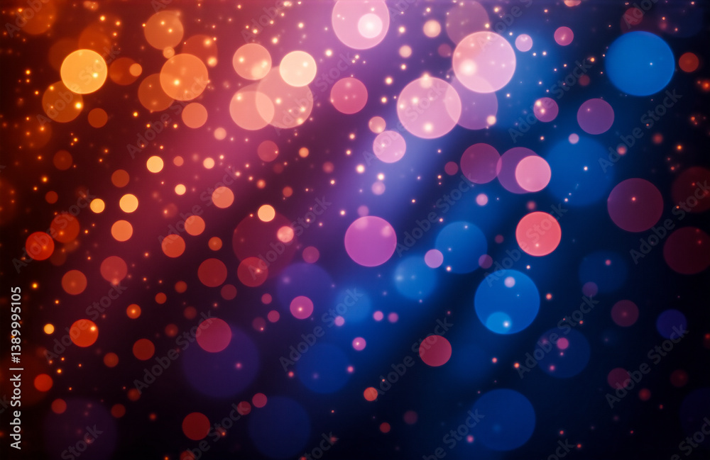 Poster blurred colorful circles create a bokeh effect against a dark background. orange, red, pink, and blu