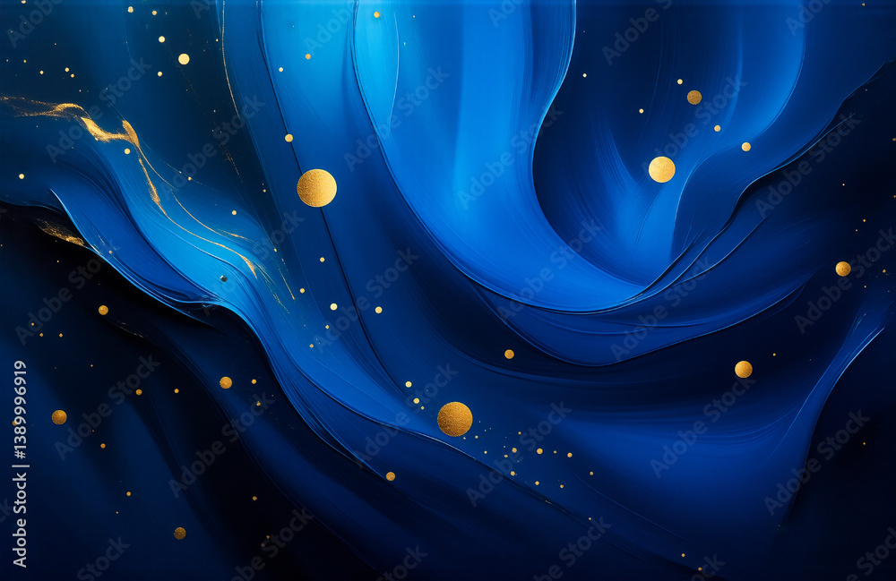 Aufkleber elegant abstract design with flowing blue waves and shimmering golden dots. modern, stylish backdrop