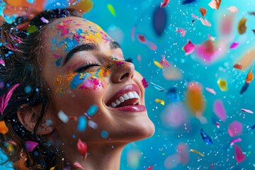 Artistic interpretation of a joyful female figure amidst vibrant colors symbolizing freedom