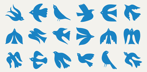 Vector illustration in simple hand drawn and linocut style - natural print, poster or logo design template - spring illustration - birds