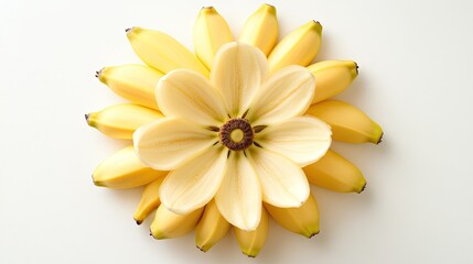 Obraz premium Unique Arrangement of Yellow Fruit and Flower Design on White Background