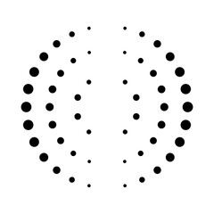 Halftone dotted speed lines circle. Geometric art in circle form. Round swirl movement symbol. Halftone circular dotted frame. Vector design element
