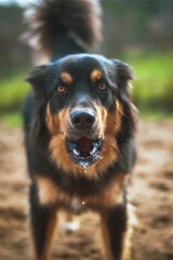 Smiling Hovawart dog ready to play.