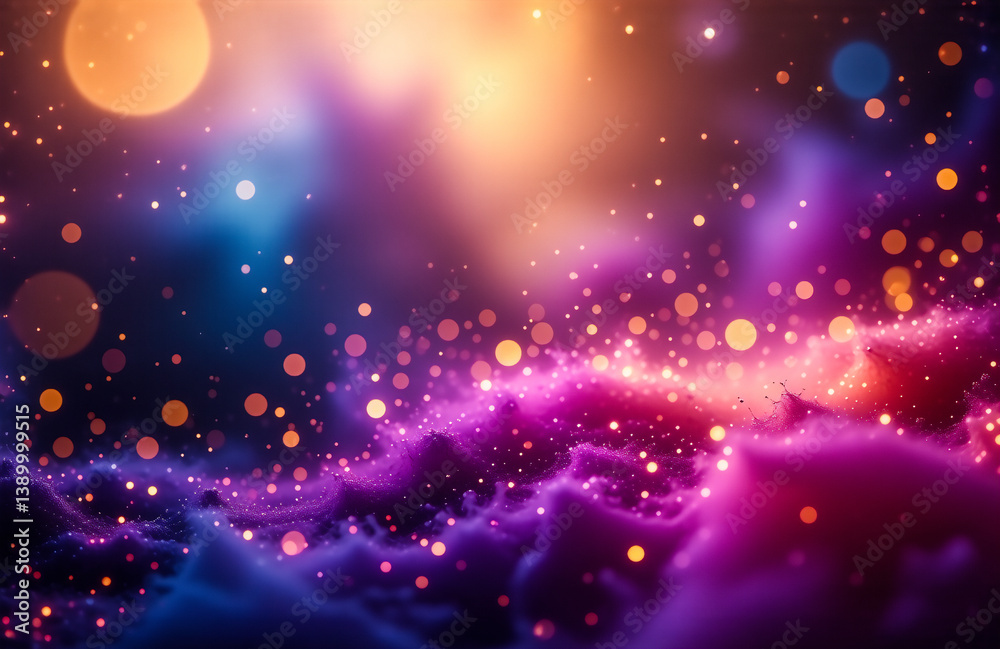 Poster an ethereal scene presents vivid colors and celestial bodies. the artwork shows a dreamy cosmos with