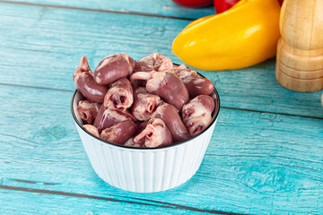 Raw chicken hearts for cooking