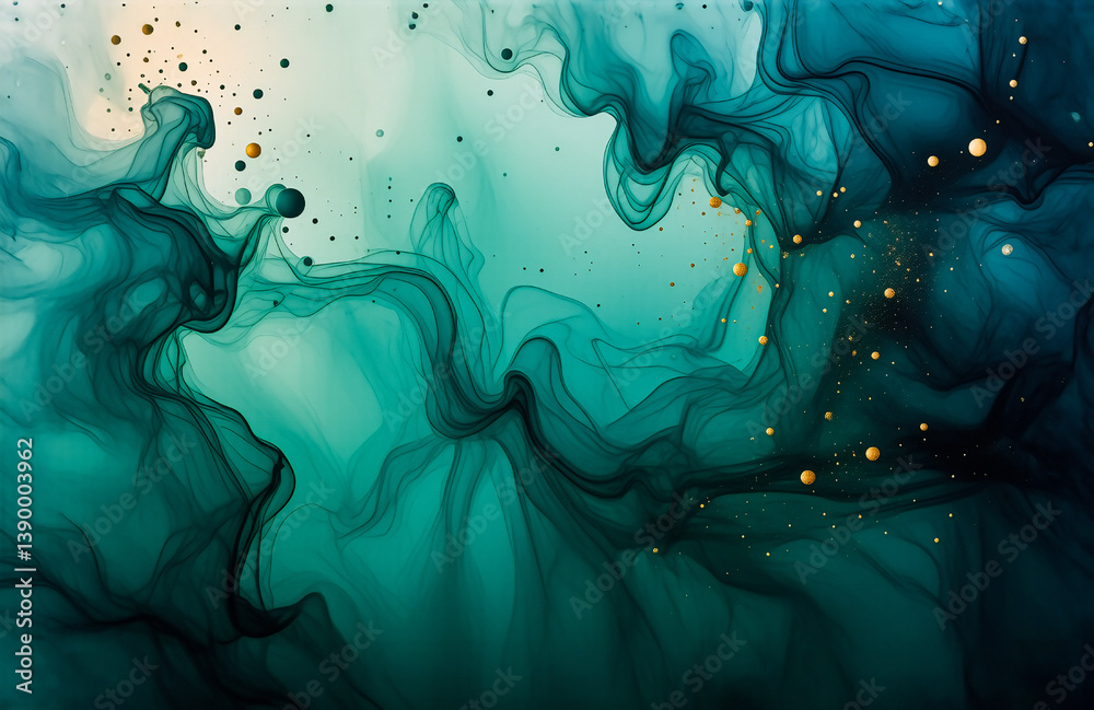 Poster hints: abstract, color blend, fluidity, gold accents an abstract artwork showcasing a color blend wi