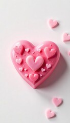 Obraz premium Pink heart-shaped candy, Valentine's Day treat White background , celebration, white