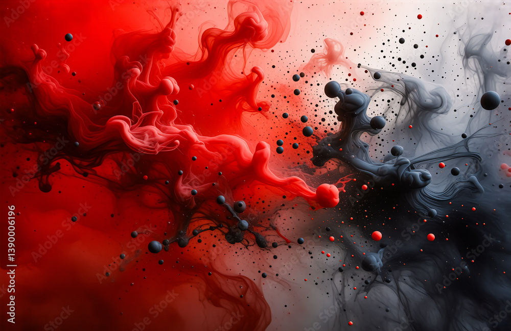Leinwandbilder hints: abstract, liquid, color, contrast. abstract liquid art with color contrast of red and black h