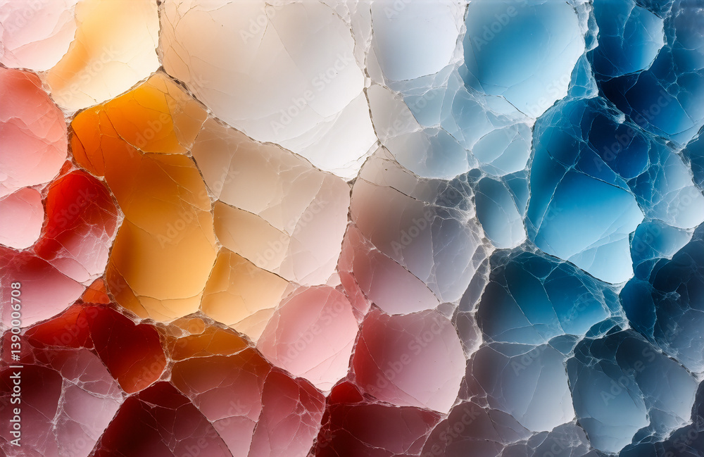 Aufkleber Abstract macro art displays a vibrant, irregular network of colors akin to a cellular structure. The shades transition across the scene in an intriguing pattern.