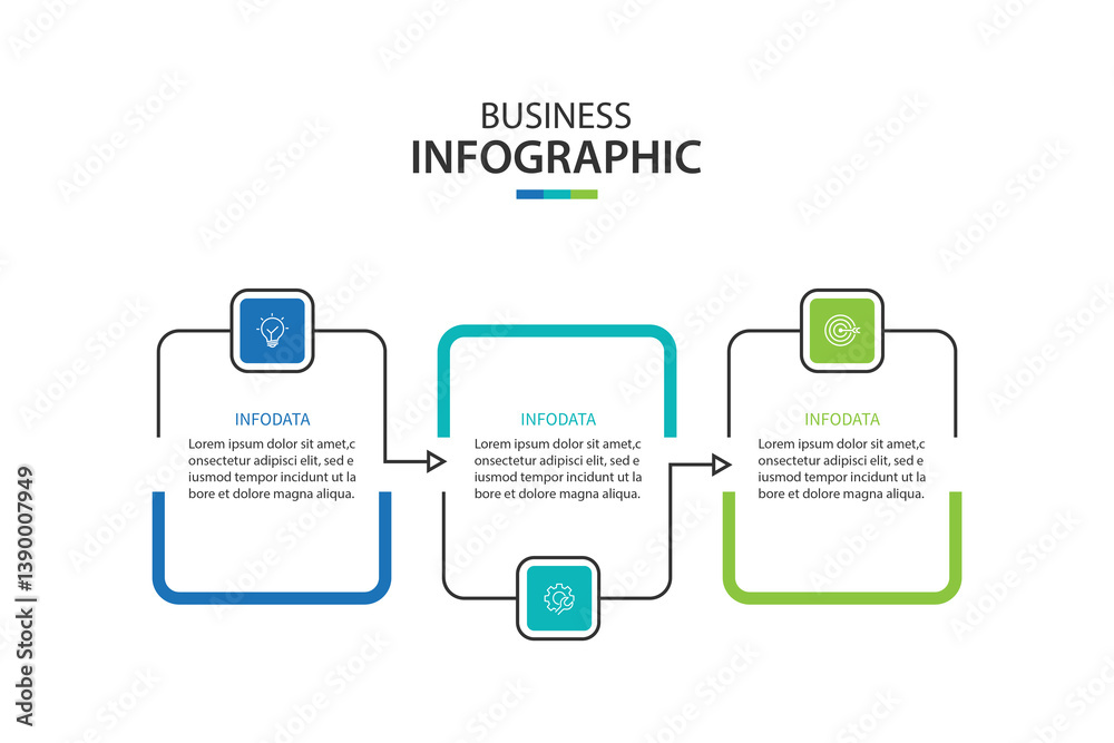 Wall mural design template for vector infographic labels with icons and 3 options or steps.