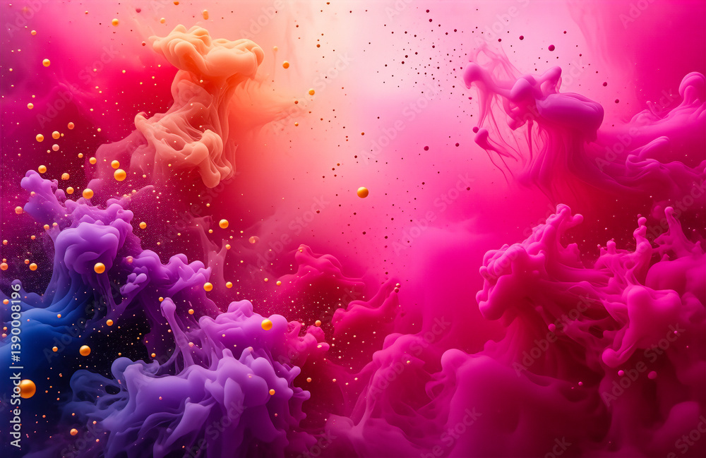 Poster a colorful, abstract cloud formation with hints of smoke, and a soft glow. the vibrant hues of pink,