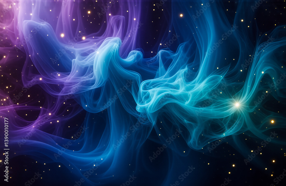 Aufkleber hints: the image displays a colorful nebula. a vibrant cosmic nebula swirls with purples, blues, and