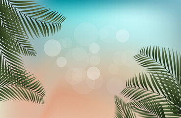 Naklejka premium Minimalist summer background with palm leaves. Tropical summer leaf shadow design. Summer sale banner. Vector illustration