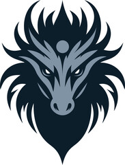 a dragon head with a black and white design