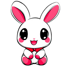 Cute cartoon rabbit character with pink accents smiling joyfully in a playful pose
