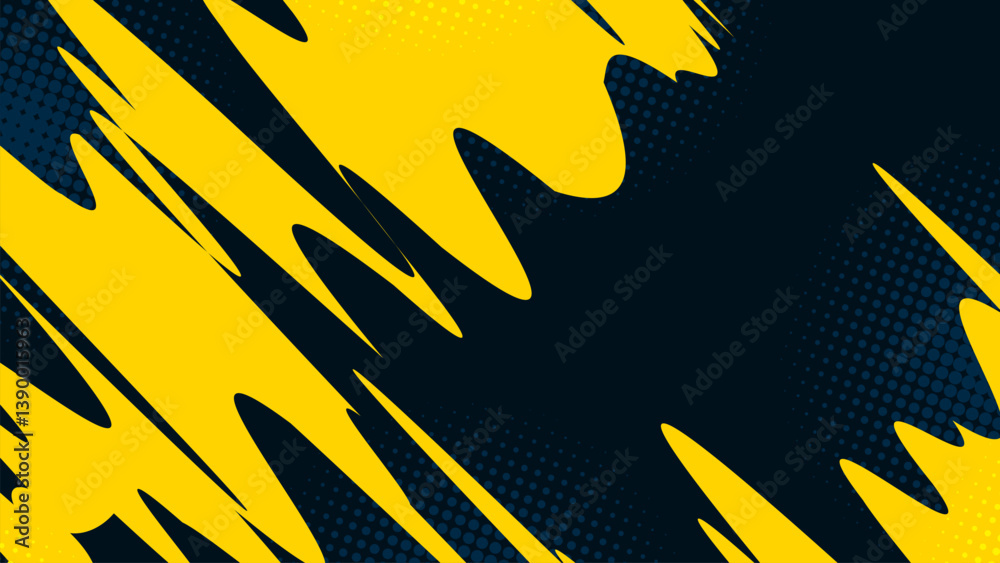 Canvas Prints freeform diagonal yellow stripes on a dark background with non-prominent halftone dots.