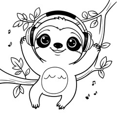 Adorable Sloth Listening to Music on a Tree Branch