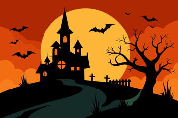 Halloween background with haunted house