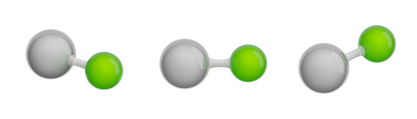 Molecule of Silver Chloride. Set of views. Molecular formula: AgCl. Chemical model: Ball and stick. Isolated. Transparent background. 3D illustration
