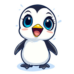 Naklejka premium Cute cartoon penguin character with a cheerful expression and playful pose