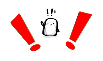 Obraz premium concept with exclamation mark icon. Vector. Cute pixel cartoon character notification alert surprise idea exclamation