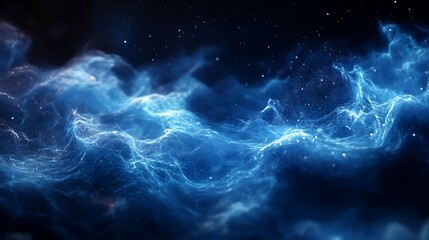 Abstract artwork depicts celestial formations within a dark space