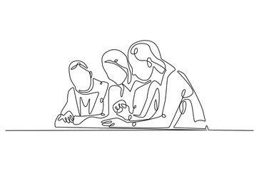 Continuous one line drawing of business meeting. Single line drawing illustration of Office workers meeting in office. Business plan concept vector art. Doodle line illustration.