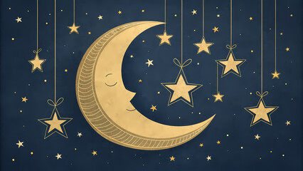 Naklejka premium Moon and stars decorative design creates a serene night atmosphere