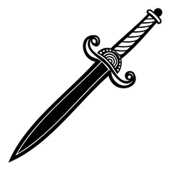 Black Silhouette of 17th Century Saber Isolated Vector Illustration on Transparent PNG