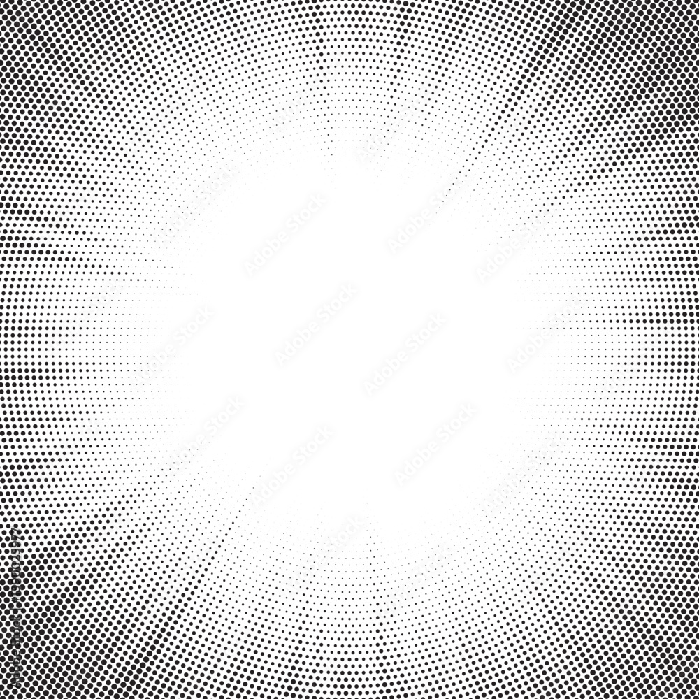 Leinwandbilder Halftone gradient sun rays pattern. Abstract halftone vector dots background. monochrome dots pattern. Vector background in comic book style with sunburst rays and halftone. Retro pop art design.