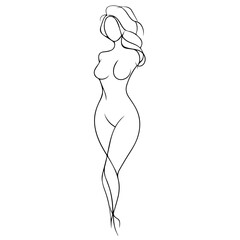 Fototapeta premium Silhouette of a naked woman line art 