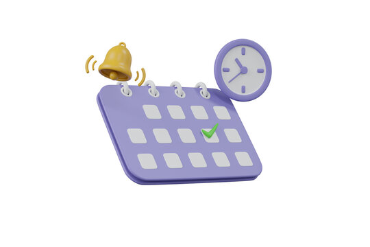 Calendar with clock and belling, planning and schedule concept.