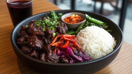 Fototapeta premium Gourmet Beef Bowl Cafe Setting