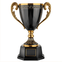 Elegant Black And Gold Trophy Cup Isolated on transparent background , png , cutout For Awards And Success