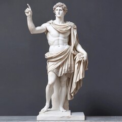 Naklejka premium Marble Statue of a Classical Male Figure Pointing, Gray Background