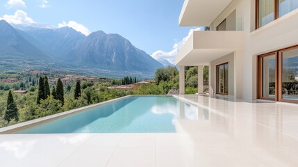 Fototapeta premium Modern luxury home with stunning mountain views and infinity pool