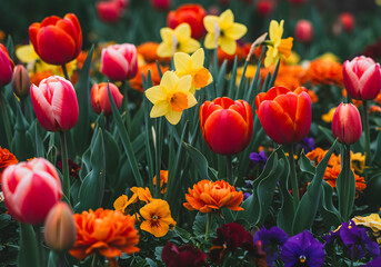 Fototapeta premium red and yellow tulips