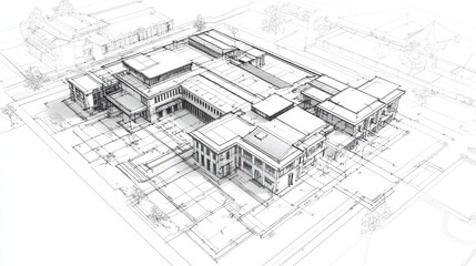 Architectural blueprint of a large building complex