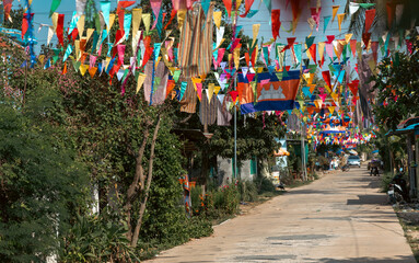 Fototapeta premium Cambodian Celebration Decorated with Colorful Flags