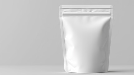 White blank foil pouch packaging mockup template isolated on gray background with clipping path. High-resolution design for branding, advertising, product label, cosmetic, food, or retail industry pre