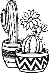 Cute Cartoon Vector Illustration of Smiling Green Cactus in a Pot with Pink Flower Including Normal, Cartoon, and Hand-Drawn Lined Vector Styles