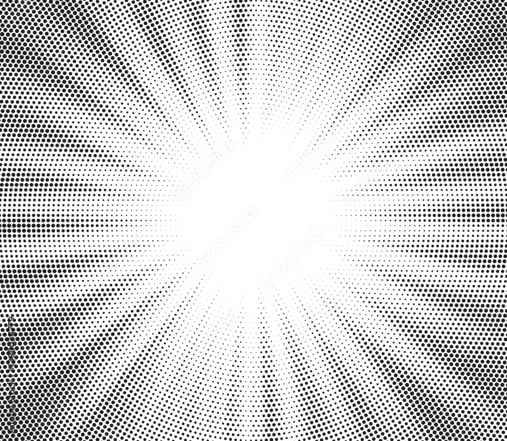 Aufkleber Halftone gradient sun rays pattern. Abstract halftone vector dots background. monochrome dots pattern. Vector background in comic book style with sunburst rays and halftone. Retro pop art design.