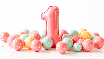 Colorful inflatable figure 1 with colorful balloons on a white background, decorations