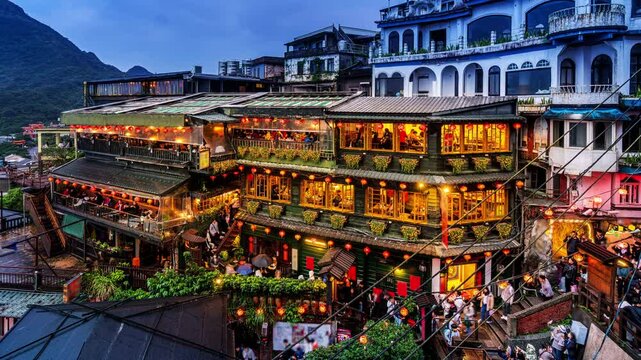 Time lapse of Tourists in Jiufen old street, Taiwan.