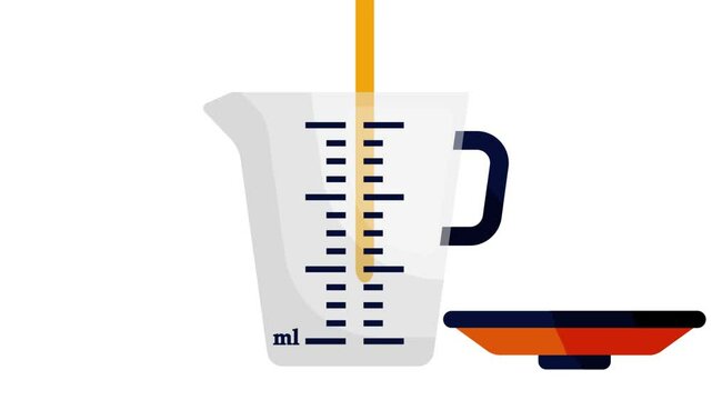 Measuring jar liquid inside animation, measure the volume of liquid cooking animated video,  Bakery and Baked Clip, Culinary and Kitchen footage, Recipe development motion graphics