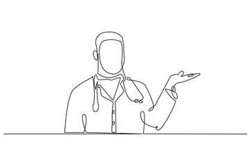 Continuous one line drawing of young man Doctor. Single line drawing illustration of Doctor healthy program. Medical innovation concept vector art. Doodle line illustration.