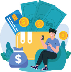simple flat style man collecting e money